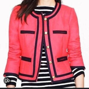 J. Crew Coral Blazer with Navy Accents and Gold Buttons